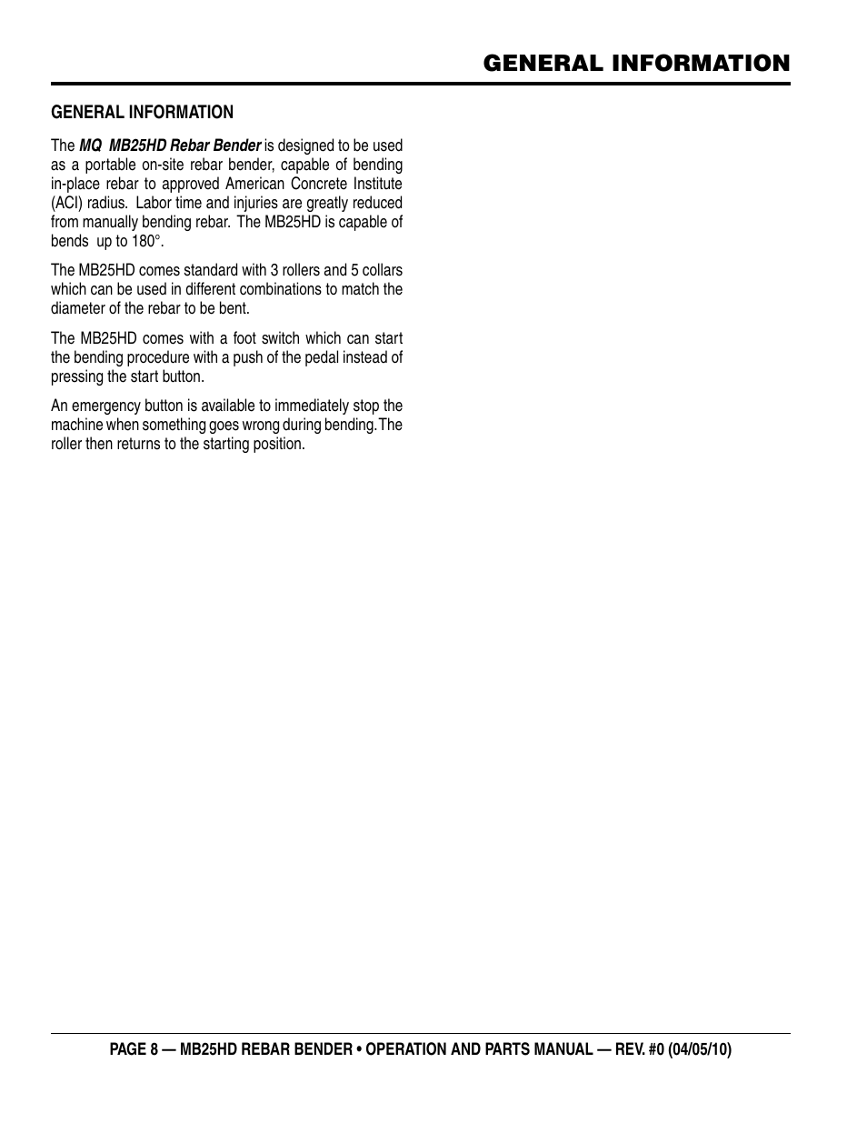General information | Multiquip MB25HD User Manual | Page 8 / 30