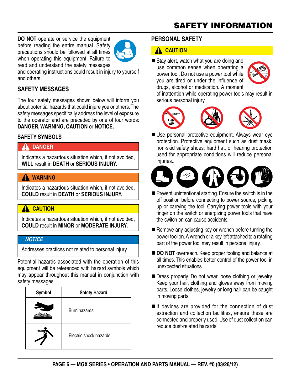 Safety information | Multiquip MGX-Series User Manual | Page 6 / 30
