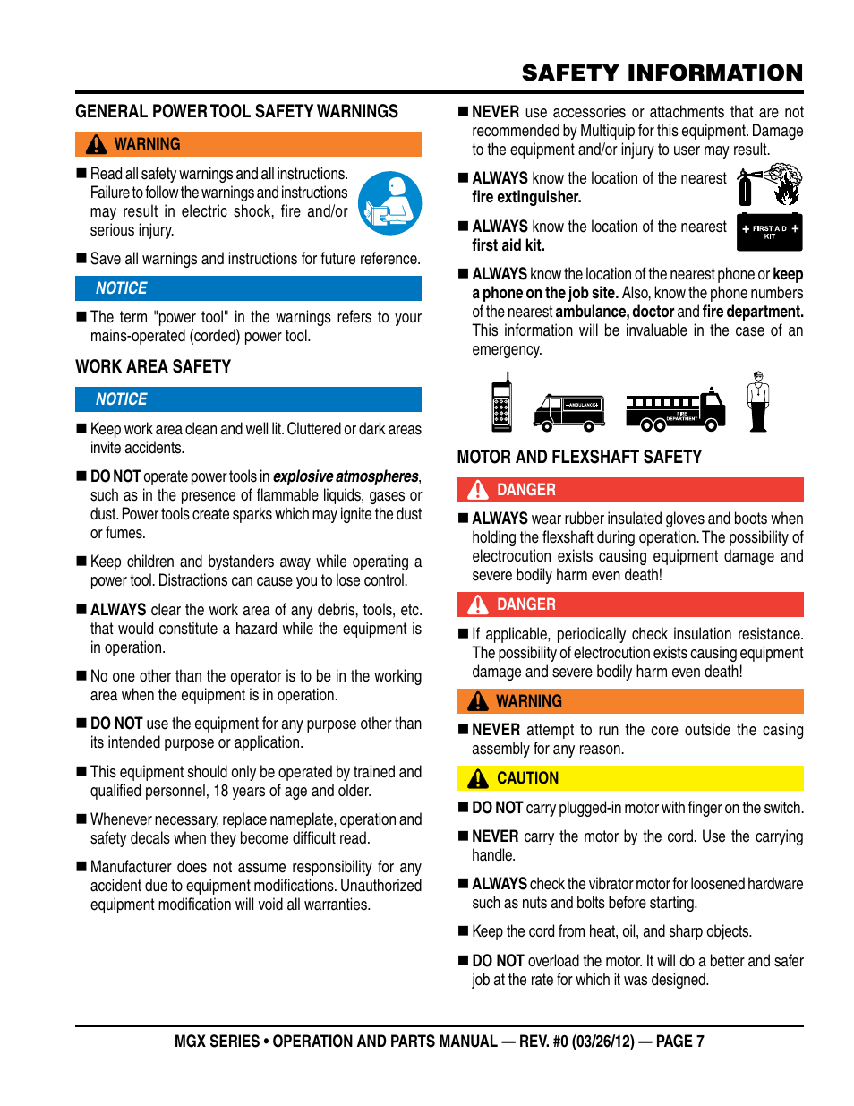Safety information | Multiquip MGX-Series User Manual | Page 7 / 30