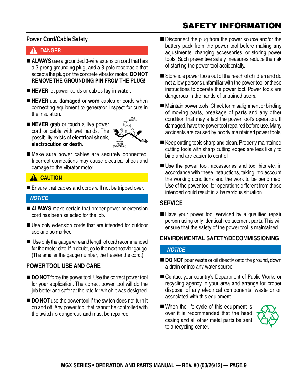 Safety information | Multiquip MGX-Series User Manual | Page 9 / 30