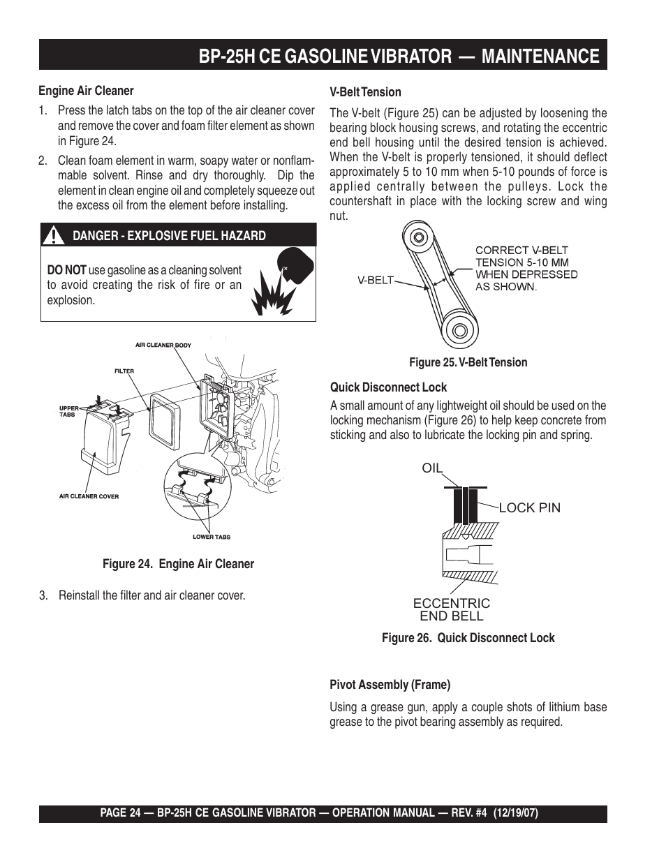 Bp-25h ce gasoline vibrator — maintenance | Multiquip BP25H_CE User Manual | Page 24 / 68