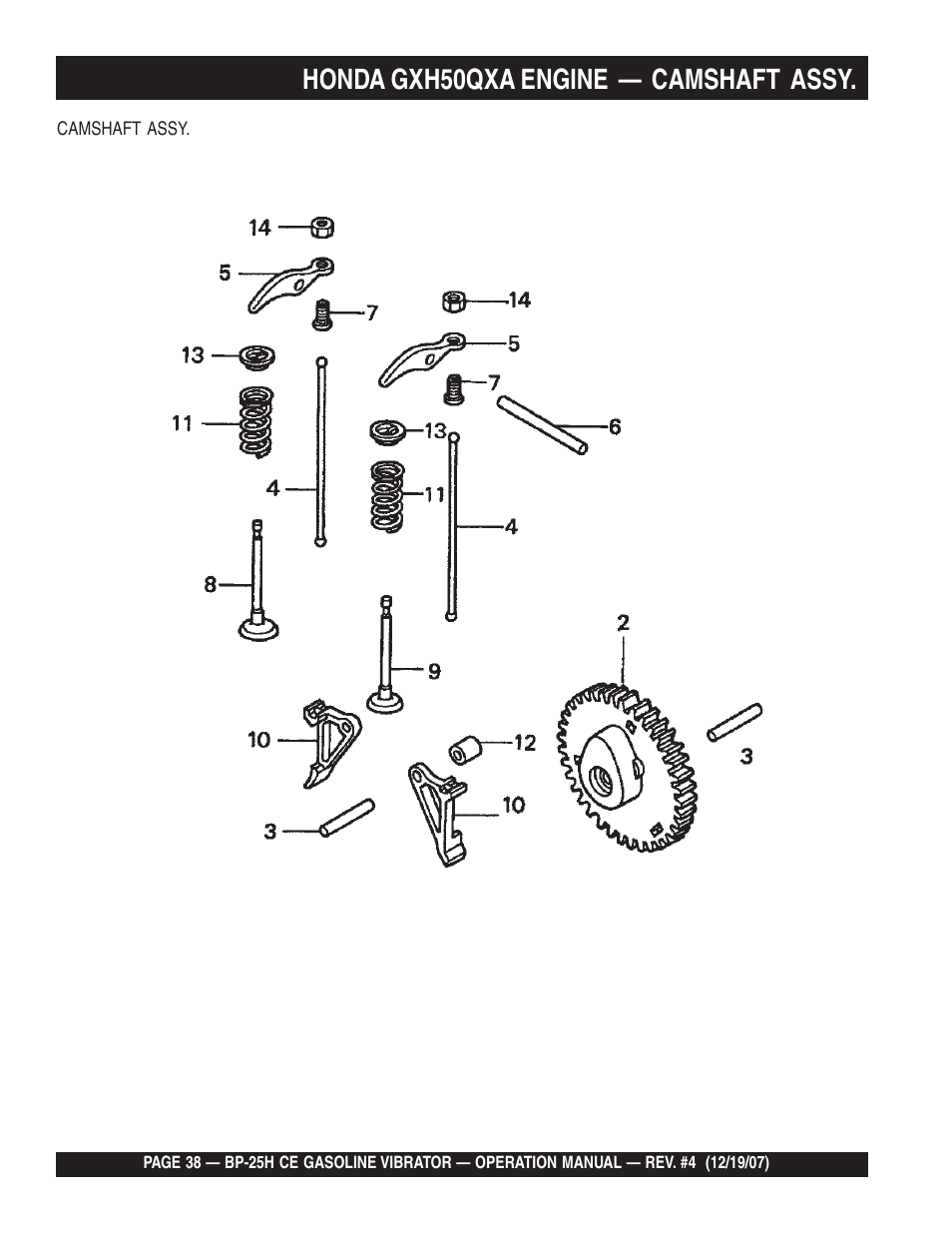 Honda gxh50qxa engine — camshaft assy | Multiquip BP25H_CE User Manual | Page 38 / 68