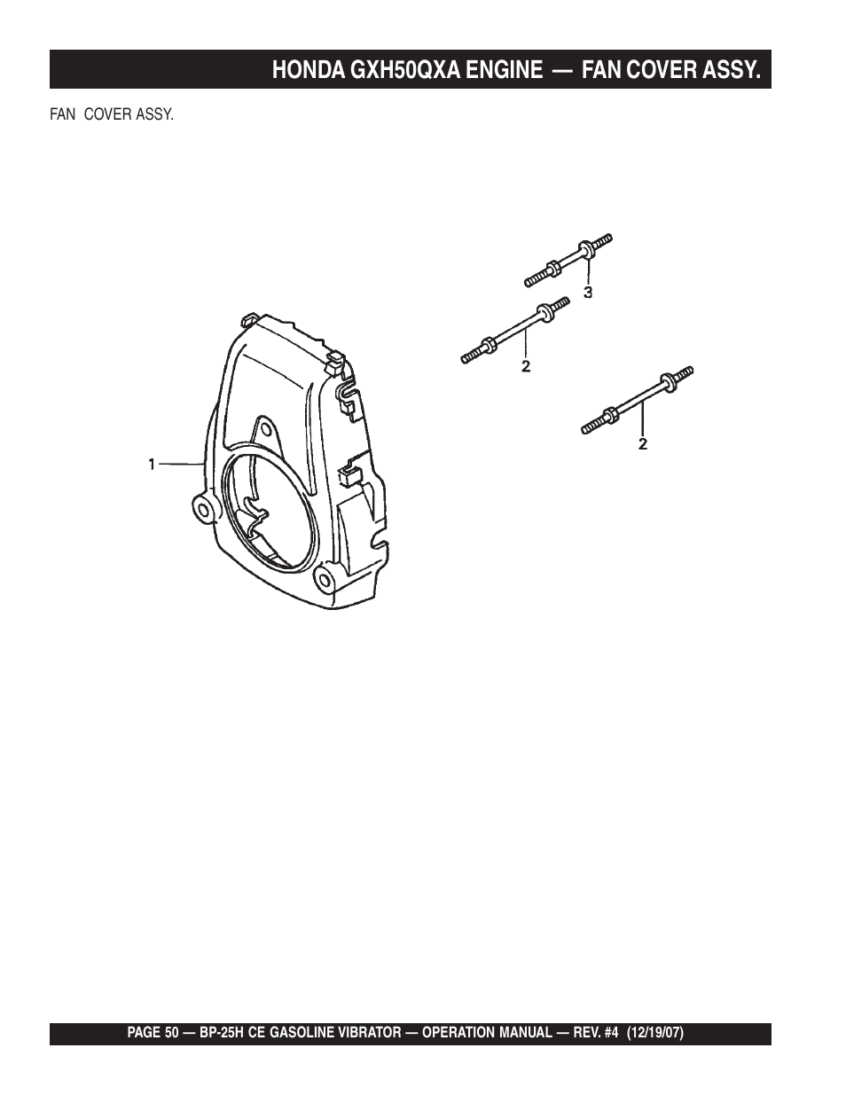 Honda gxh50qxa engine — fan cover assy | Multiquip BP25H_CE User Manual | Page 50 / 68