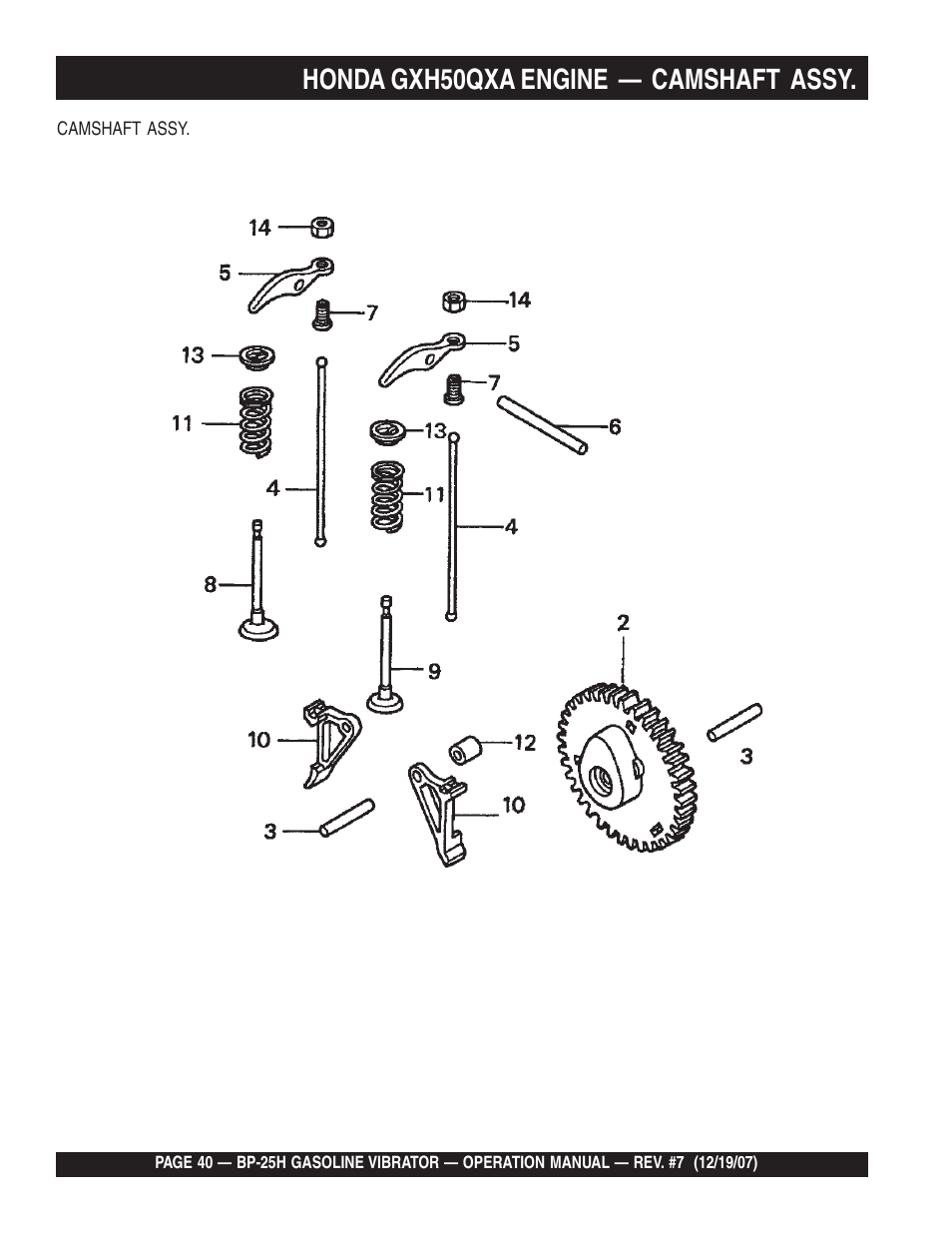 Honda gxh50qxa engine — camshaft assy | Multiquip BP25H User Manual | Page 40 / 70
