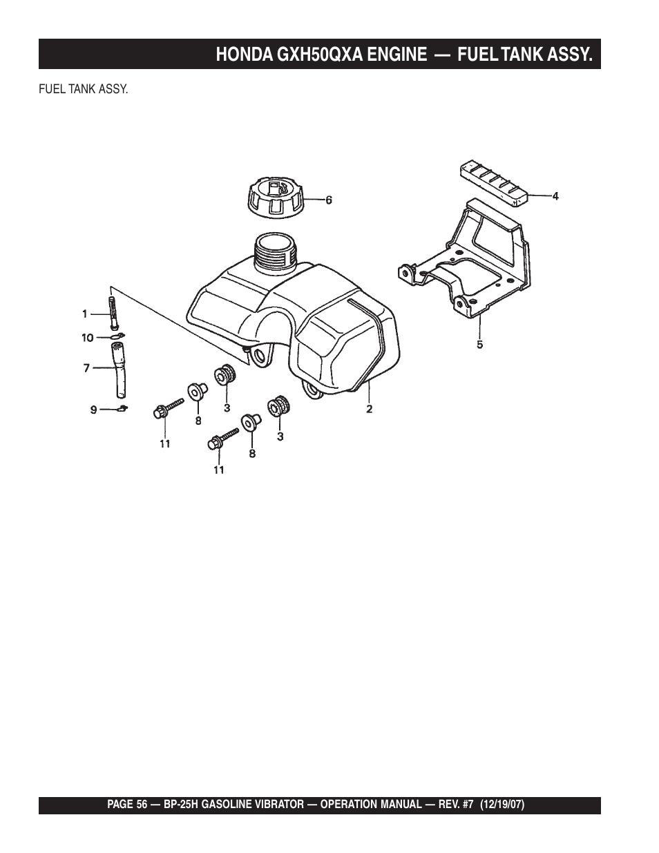 Honda gxh50qxa engine — fuel tank assy | Multiquip BP25H User Manual | Page 56 / 70