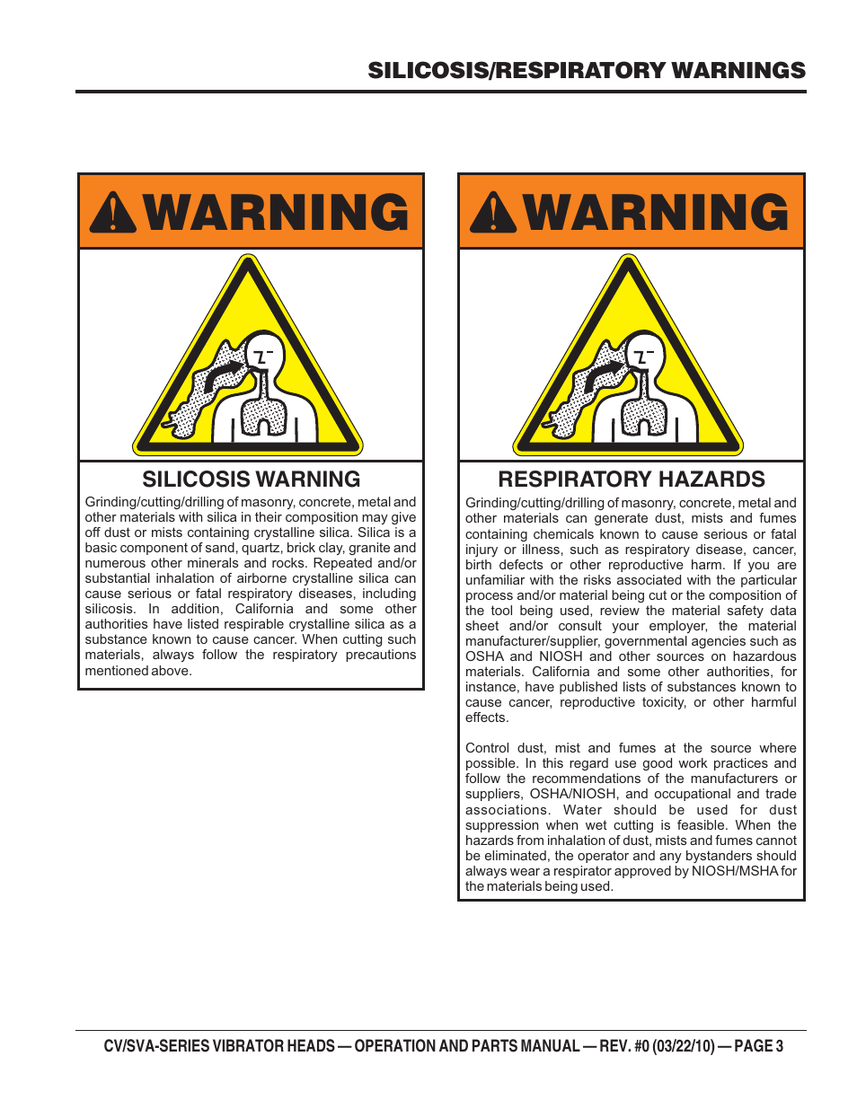 Warning | Multiquip CV-SERIES (900, 1000, 1300, 1400, 1700, 2100, 2600) User Manual | Page 3 / 20