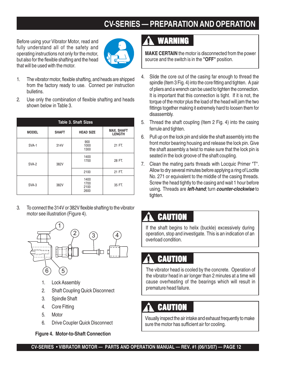 Cv-series — preparation and operation, Warning | Multiquip CV-3E User Manual | Page 12 / 24