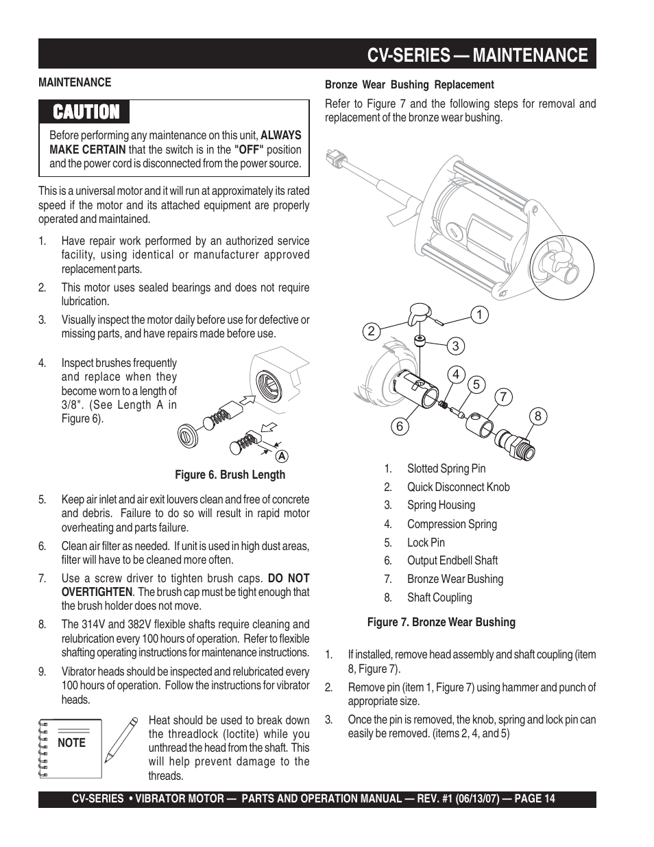Cv-series — maintenance, Caution | Multiquip CV-3E User Manual | Page 14 / 24
