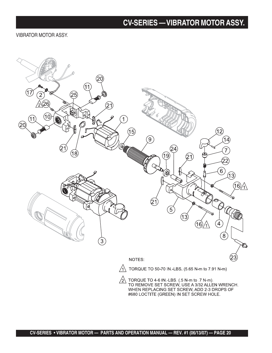 Cv-series — vibrator motor assy | Multiquip CV-3E User Manual | Page 20 / 24