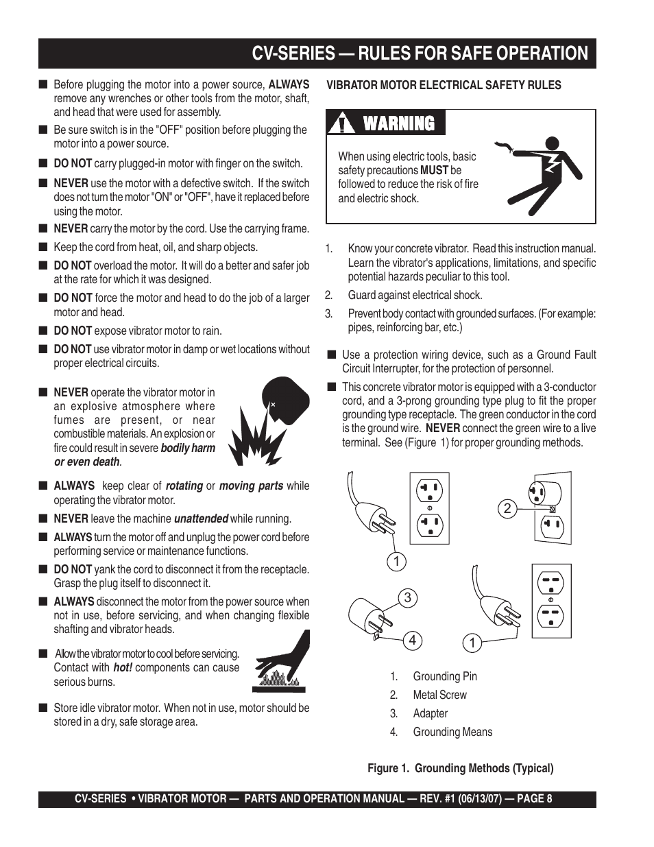 Cv-series — rules for safe operation, Warning | Multiquip CV-3E User Manual | Page 8 / 24