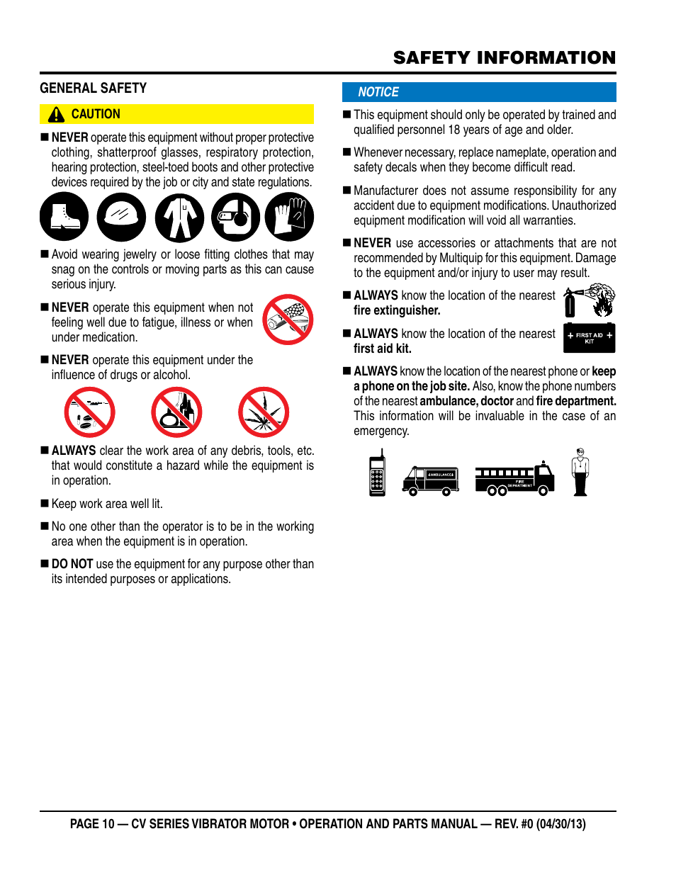 Safety information | Multiquip Cv1A User Manual | Page 10 / 34