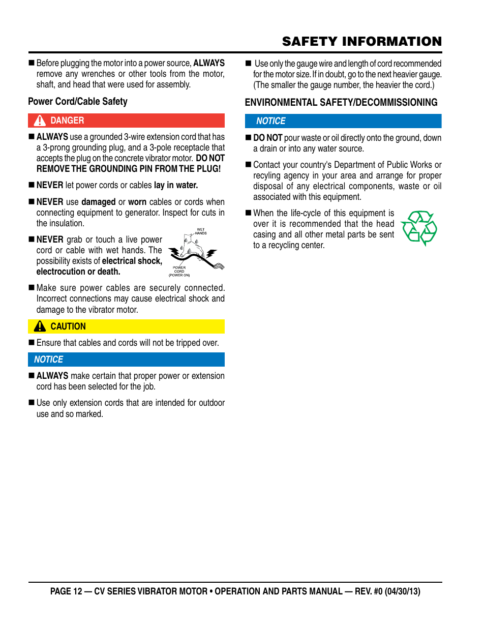 Safety information | Multiquip Cv1A User Manual | Page 12 / 34