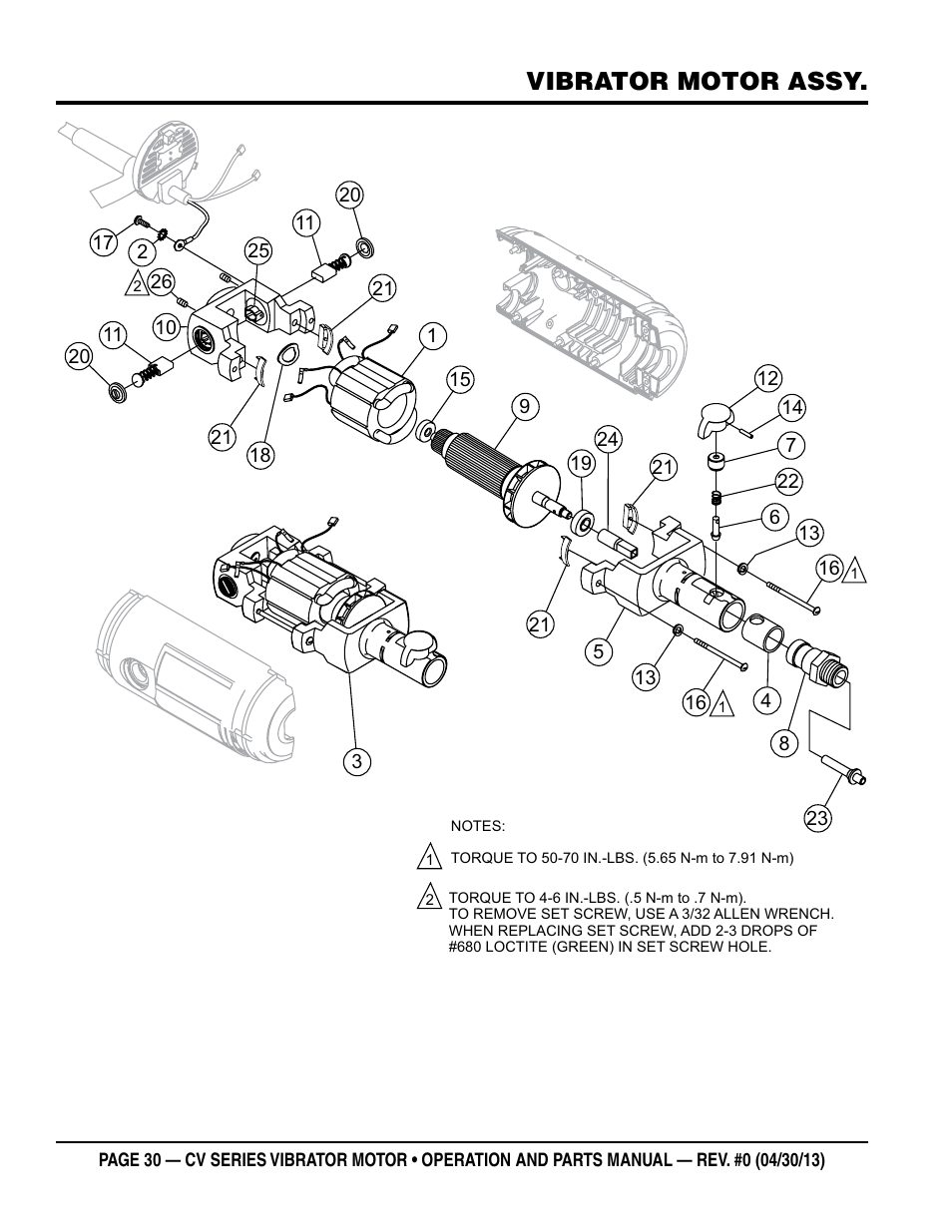 Vibrator motor assy | Multiquip Cv1A User Manual | Page 30 / 34