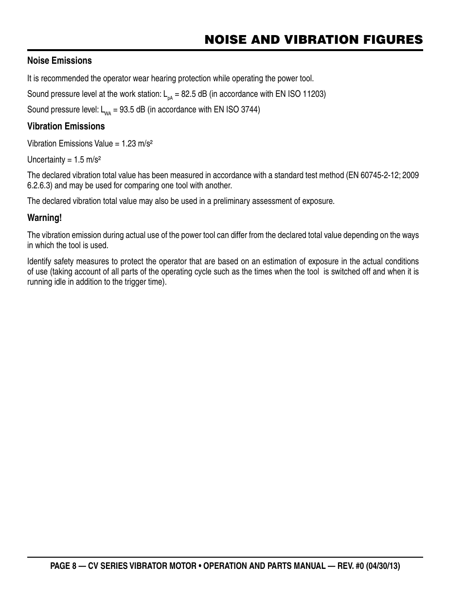 Noise and vibration figures | Multiquip Cv1A User Manual | Page 8 / 34