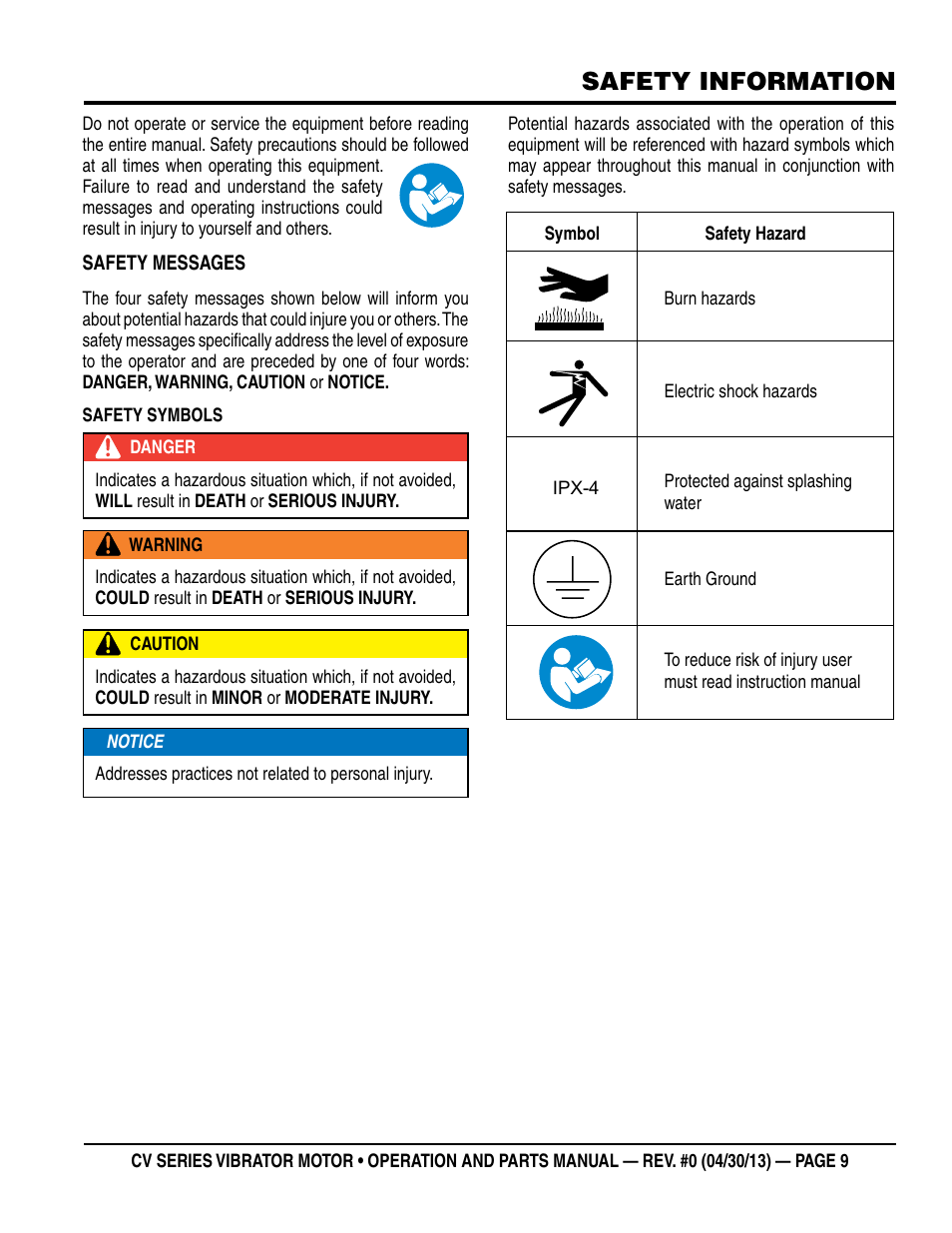 Safety information | Multiquip Cv1A User Manual | Page 9 / 34