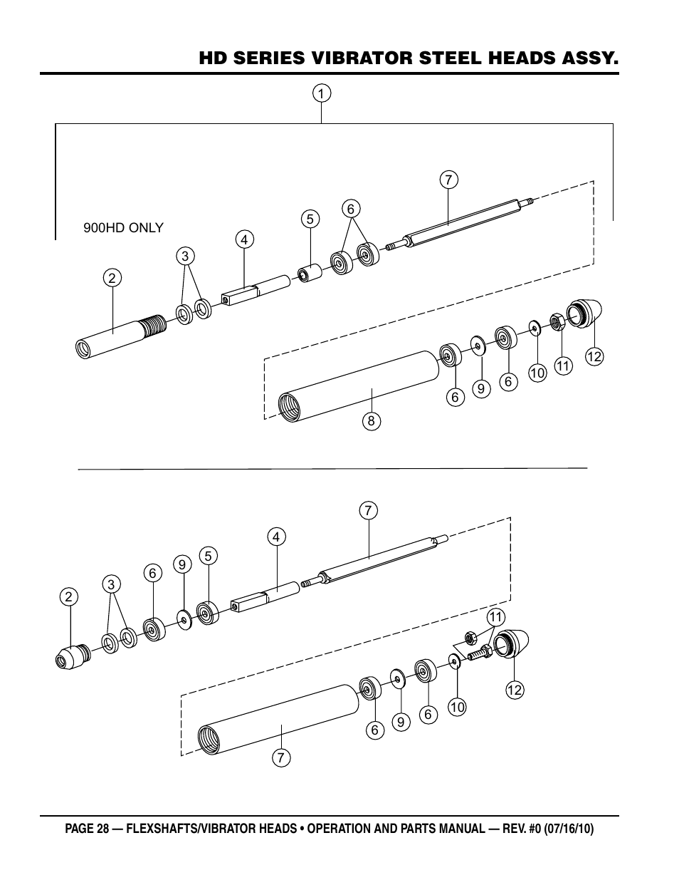 Hd series vibrator steel heads assy | Multiquip 900HD~2600HD User Manual | Page 28 / 34