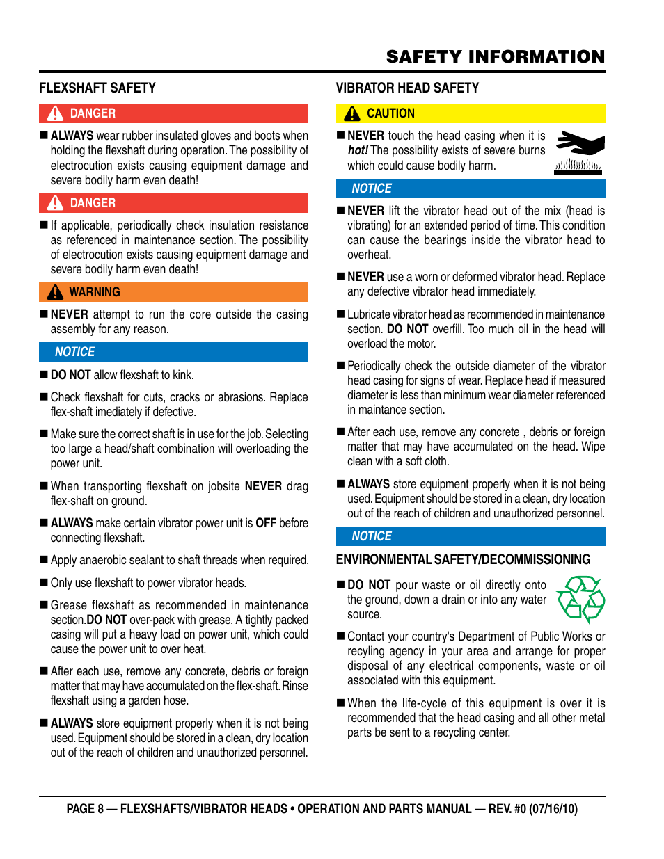 Safety information | Multiquip 900HD~2600HD User Manual | Page 8 / 34
