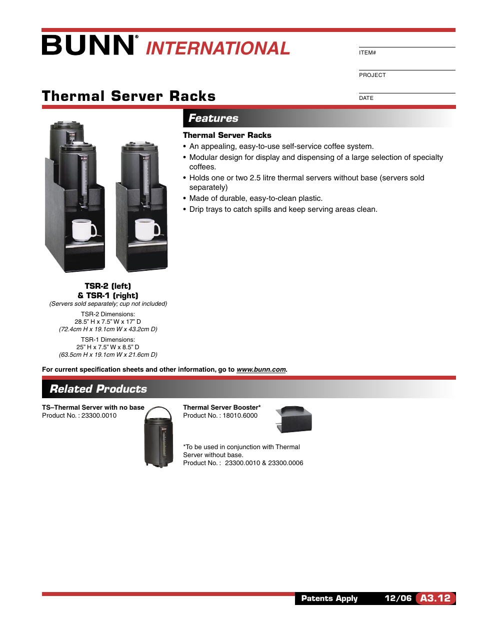 Bunn TSR-2 User Manual | 2 pages