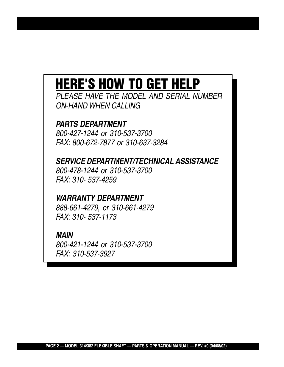 Here's how to get help | Multiquip 382V User Manual | Page 2 / 10