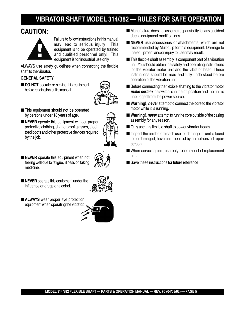 Caution | Multiquip 382V User Manual | Page 5 / 10
