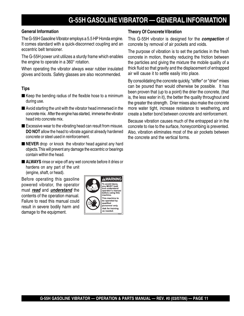 G-55h gasoline vibrator — general information | Multiquip G55H User Manual | Page 11 / 68