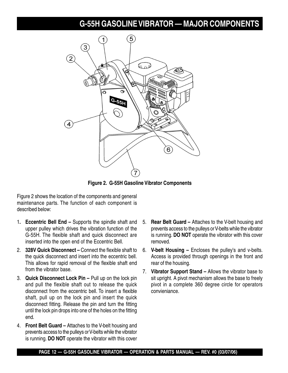 G-55h gasoline vibrator — major components | Multiquip G55H User Manual | Page 12 / 68