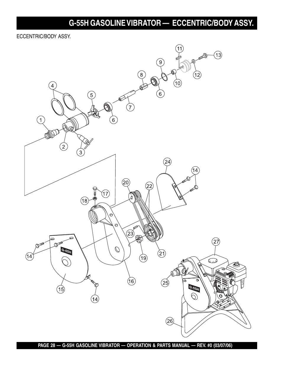 G-55h gasoline vibrator, Eccentric/body assy | Multiquip G55H User Manual | Page 28 / 68
