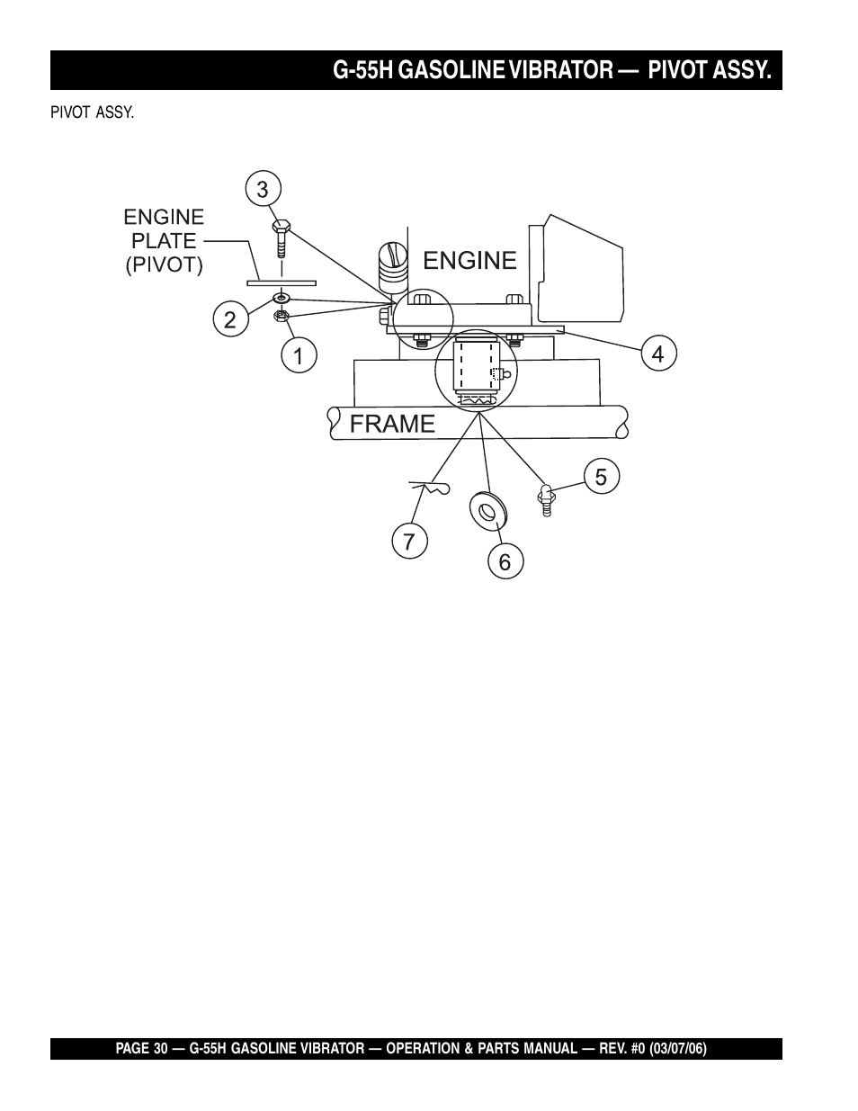 G-55h gasoline vibrator, Pivot assy | Multiquip G55H User Manual | Page 30 / 68