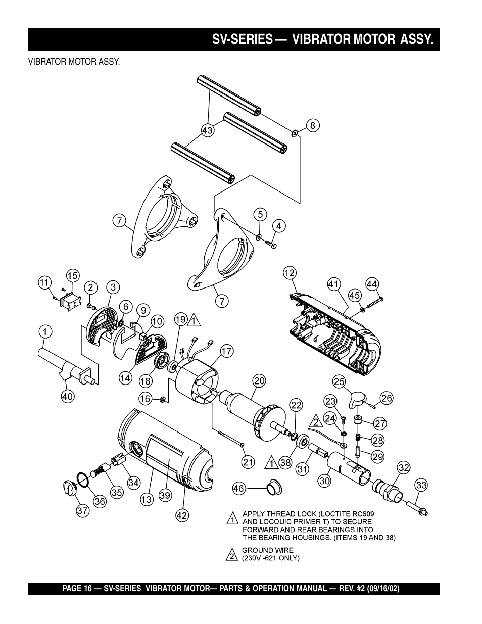 Sv-series, Vibrator motor assy | Multiquip SV-SERIES User Manual | Page 16 / 22