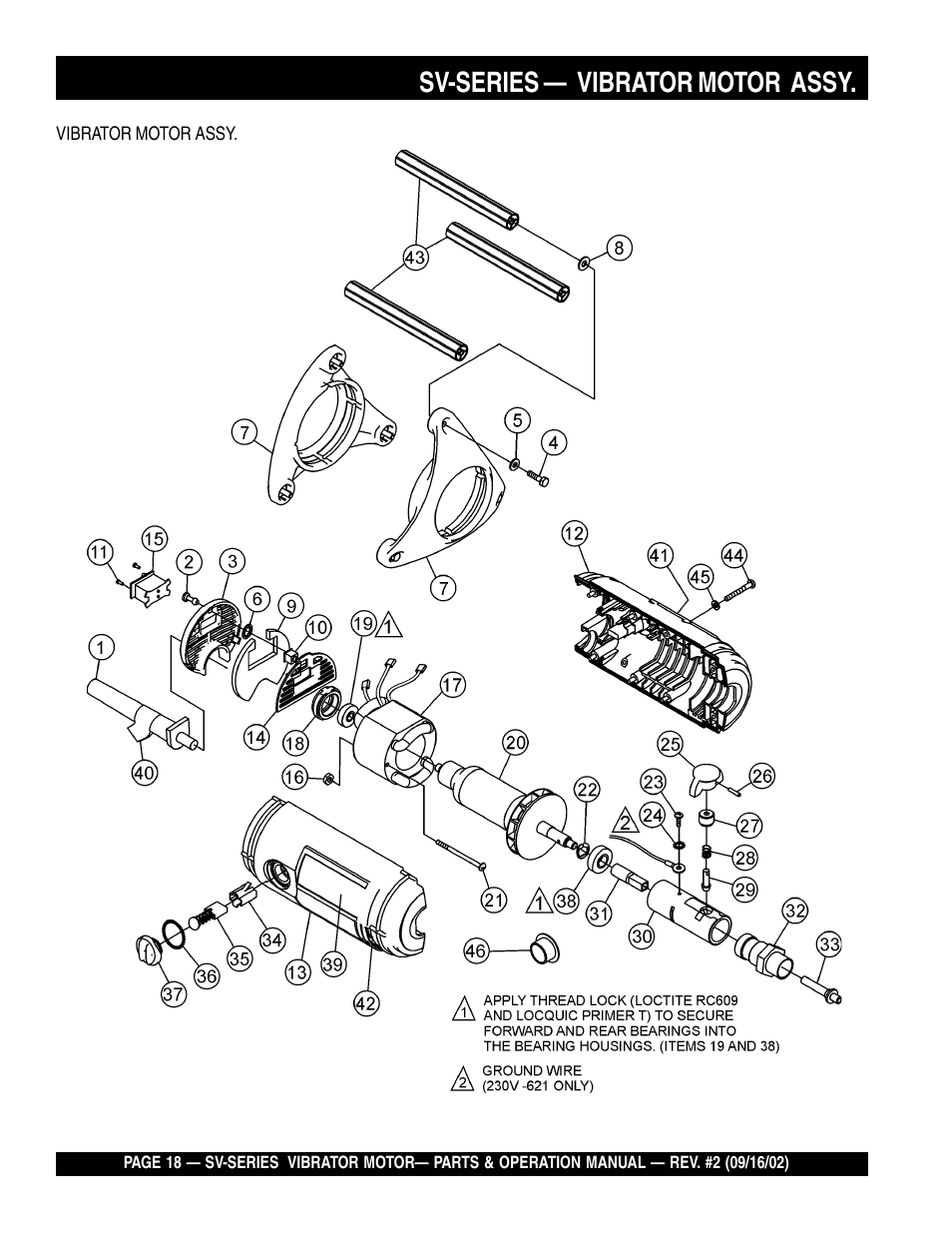 Sv-series, Vibrator motor assy | Multiquip SV-SERIES User Manual | Page 18 / 22