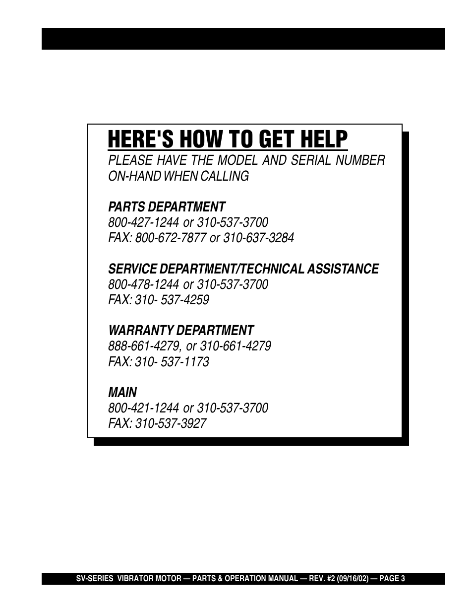 Here's how to get help | Multiquip SV-SERIES User Manual | Page 3 / 22