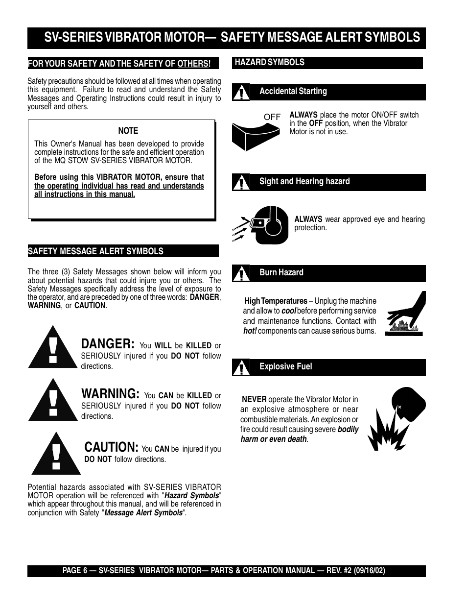Danger, Warning, Caution | Multiquip SV-SERIES User Manual | Page 6 / 22