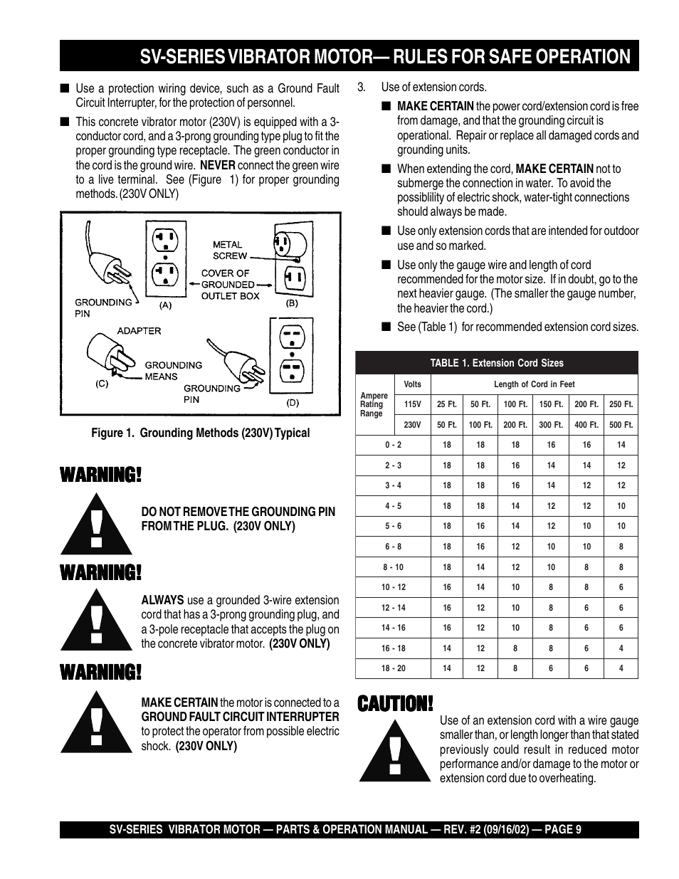 Warning | Multiquip SV-SERIES User Manual | Page 9 / 22