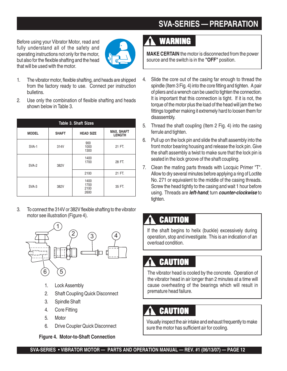 Sva-series — preparation, Warning | Multiquip SVA-3e User Manual | Page 12 / 24