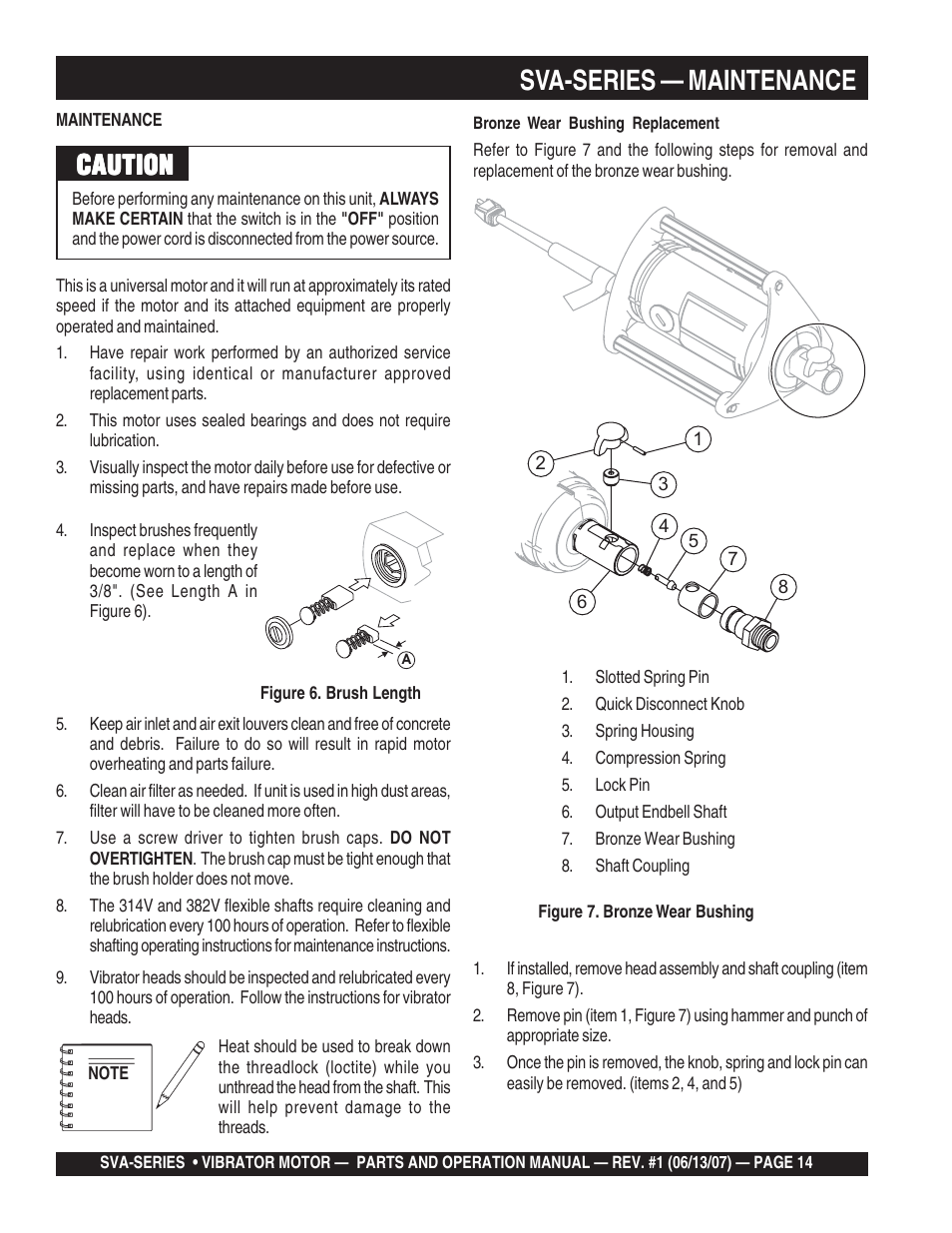 Sva-series — maintenance, Caution | Multiquip SVA-3e User Manual | Page 14 / 24
