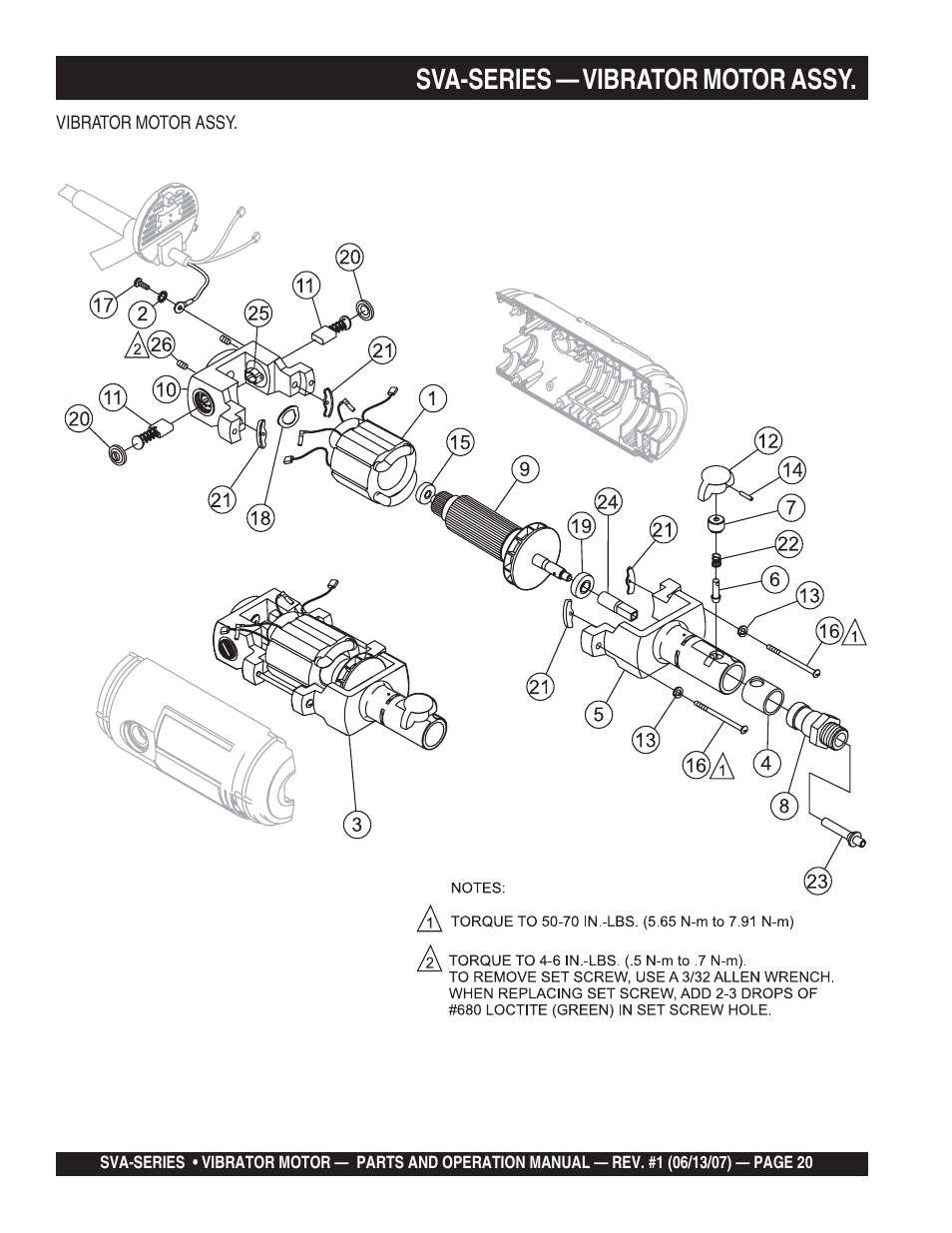 Sva-series — vibrator motor assy | Multiquip SVA-3e User Manual | Page 20 / 24