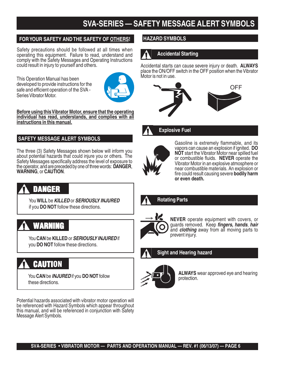 Sva-series — safety message alert symbols, Cauti | Multiquip SVA-3e User Manual | Page 6 / 24