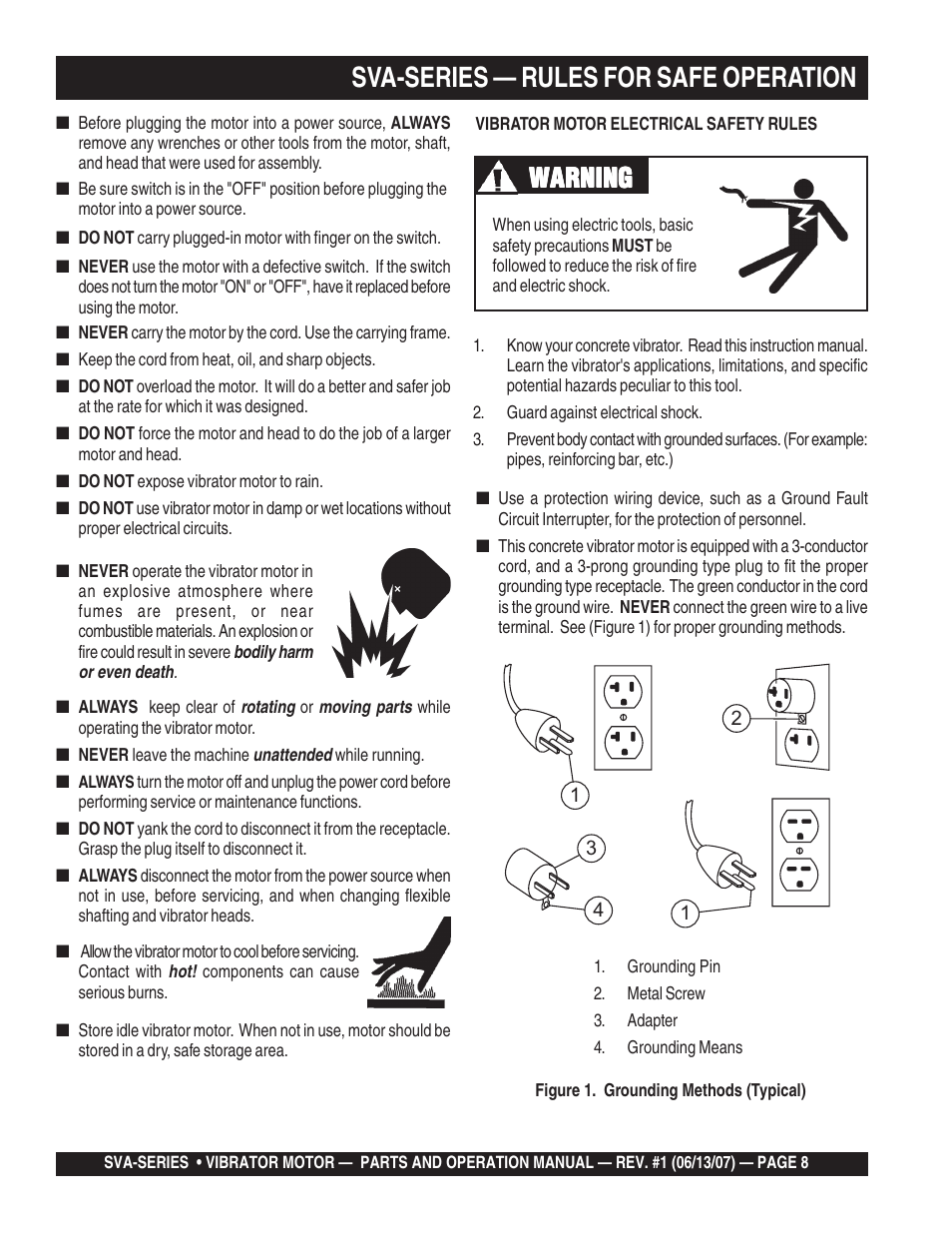Sva-series — rules for safe operation, Warning | Multiquip SVA-3e User Manual | Page 8 / 24