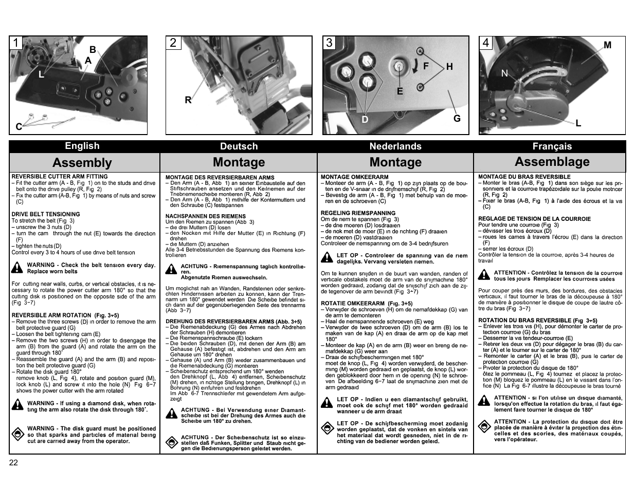 Assembly montage, Montage, Assemblage | Multiquip HS81 User Manual | Page 22 / 42