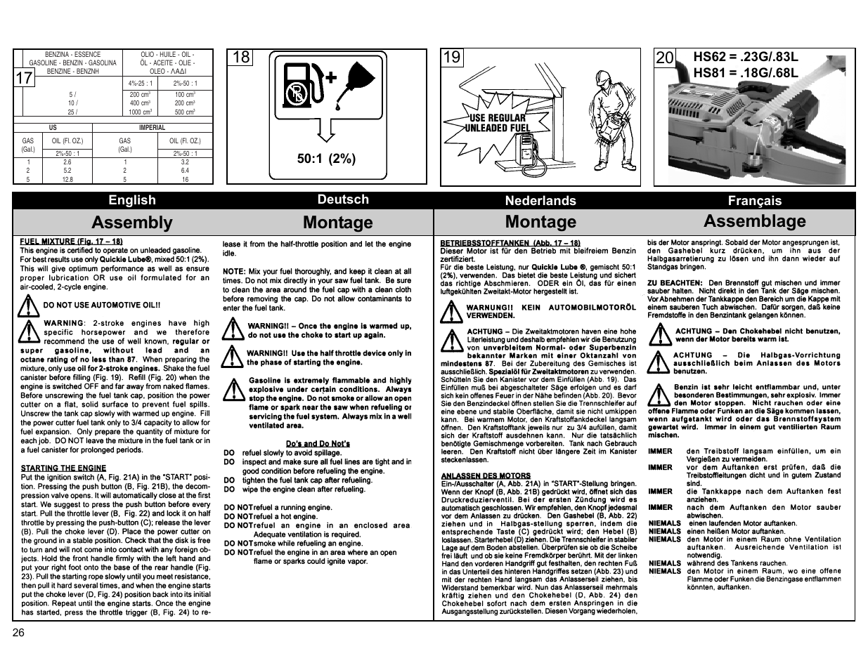 Assembly, Montage, Assemblage | English, Nederlands, Français, Deutsch | Multiquip HS81 User Manual | Page 26 / 42