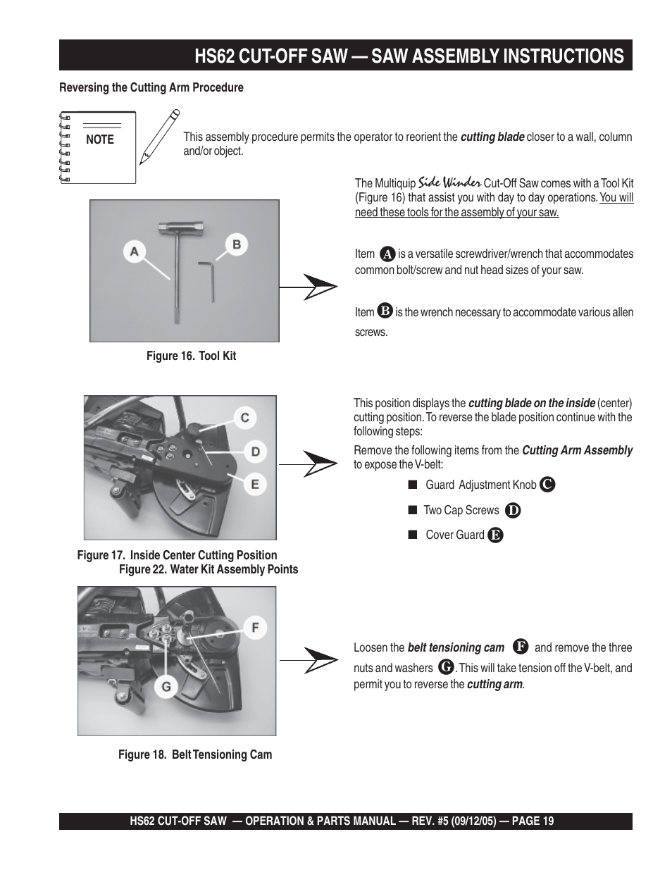 Hs62 cut-off saw — saw assembly instructions | Multiquip HS62 User Manual | Page 19 / 68