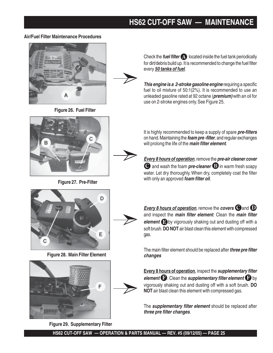 Hs62 cut-off saw, Maintenance | Multiquip HS62 User Manual | Page 25 / 68