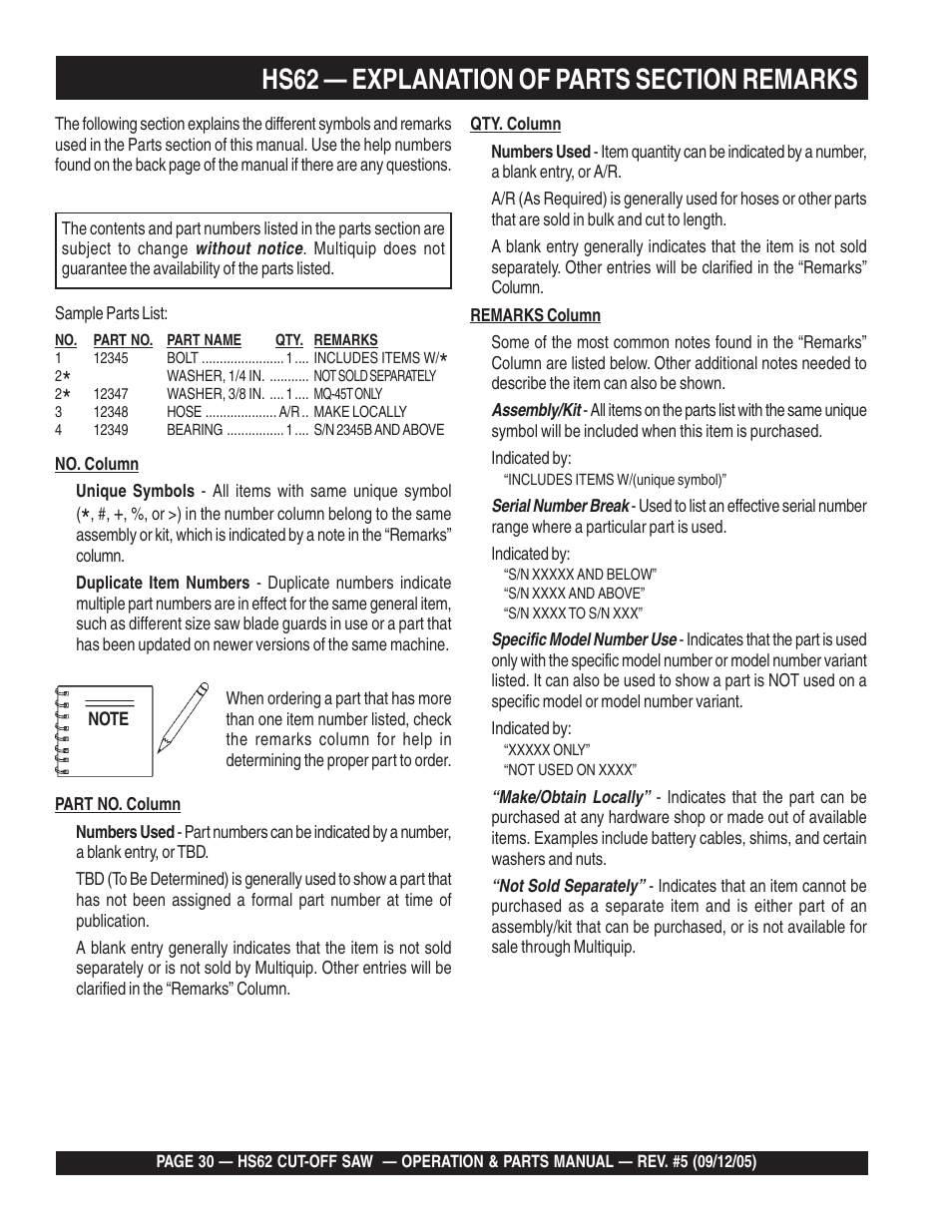 Multiquip HS62 User Manual | Page 30 / 68