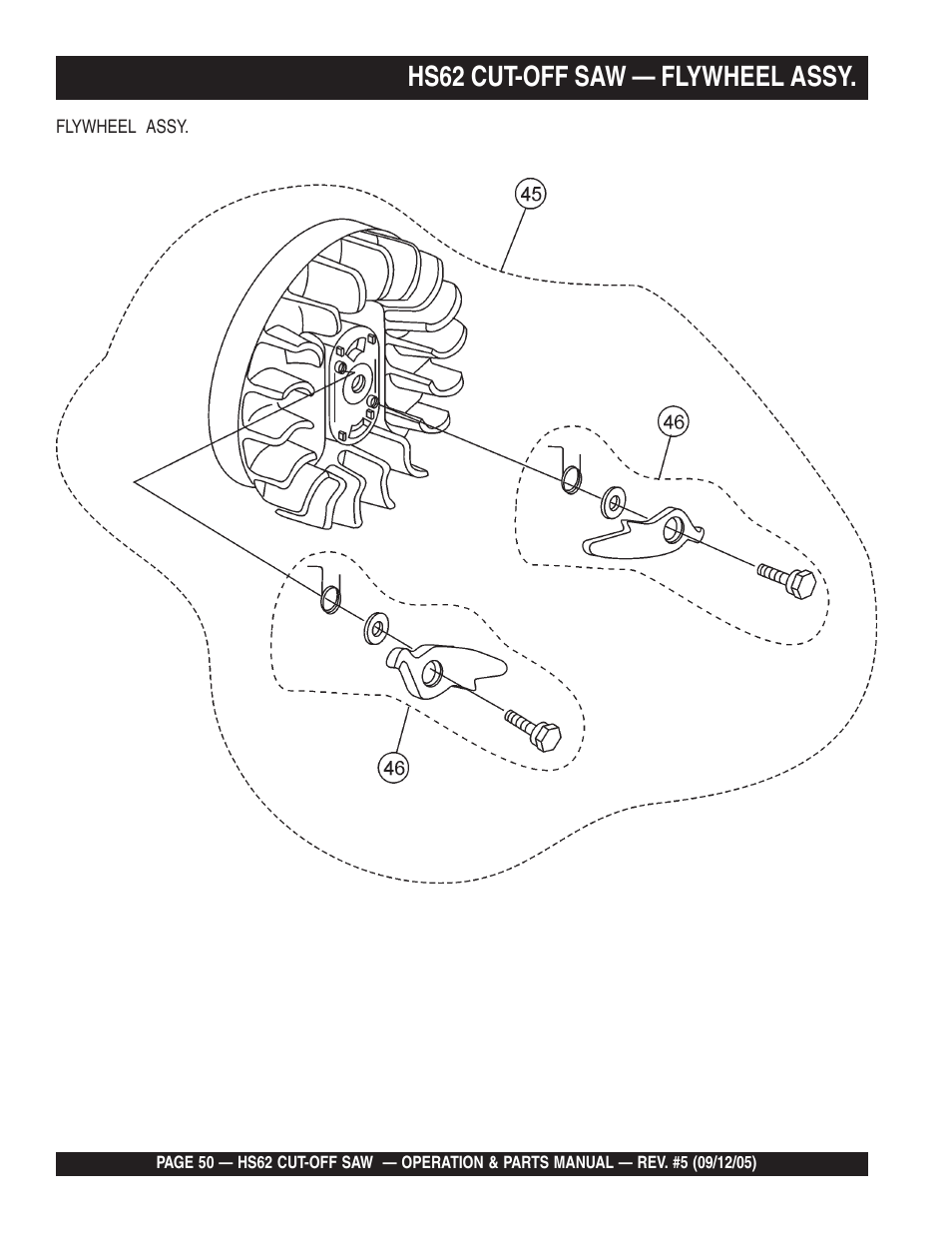 Hs62 cut-off saw — flywheel assy | Multiquip HS62 User Manual | Page 50 / 68