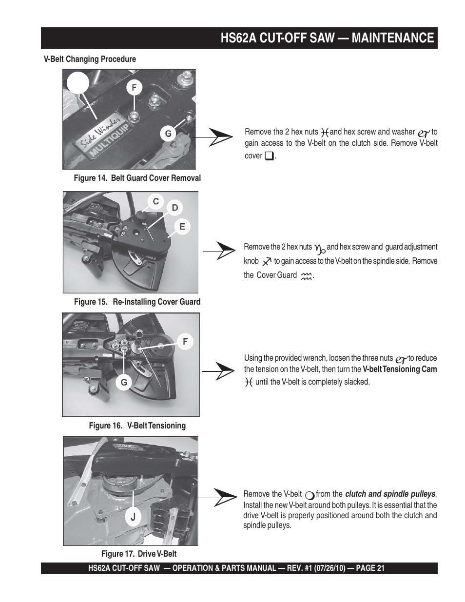 Hs62a cut-off saw — maintenance | Multiquip HS62A User Manual | Page 21 / 70