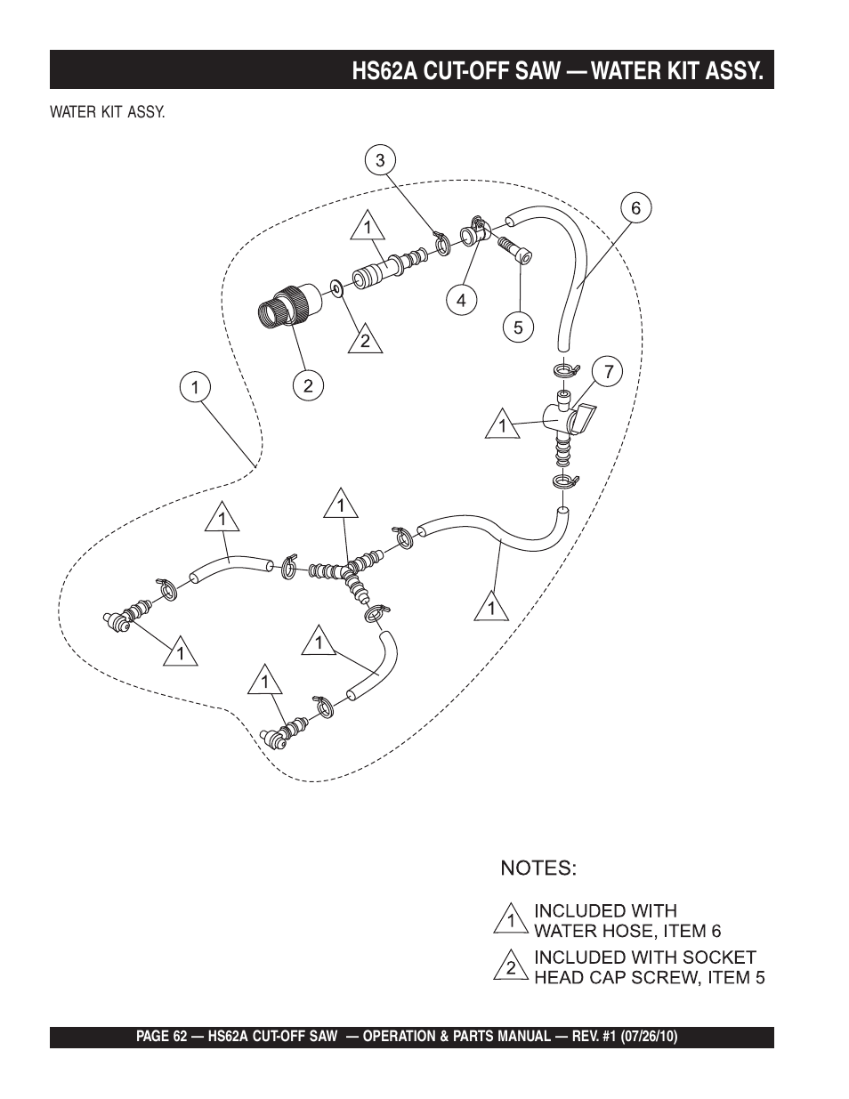Hs62a cut-off saw — water kit assy | Multiquip HS62A User Manual | Page 62 / 70