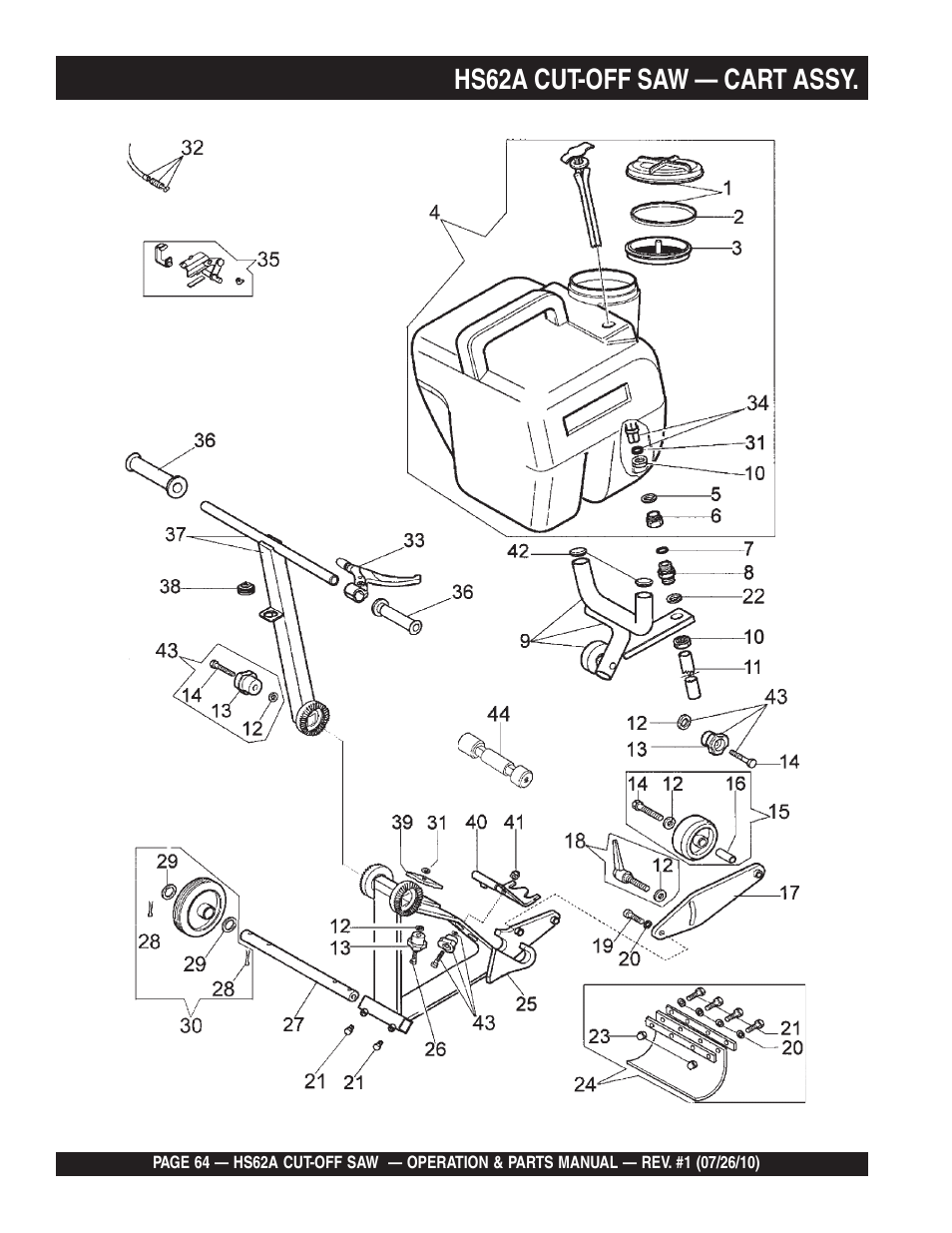Hs62a cut-off saw — cart assy | Multiquip HS62A User Manual | Page 64 / 70