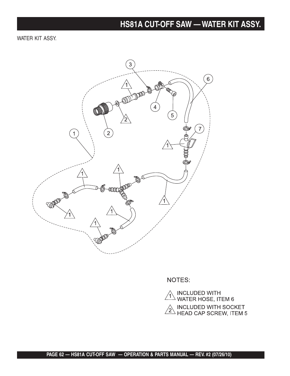 Hs81a cut-off saw — water kit assy | Multiquip HS81A User Manual | Page 62 / 70