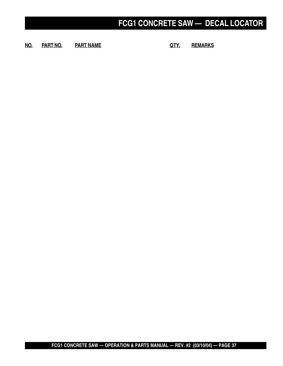 Fcg1 concrete saw, Decal locator | Multiquip FCG1-SERIES User Manual | Page 37 / 84