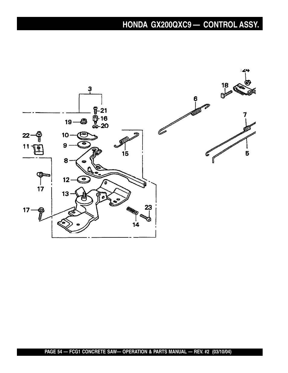 Honda gx200qxc9, Control assy | Multiquip FCG1-SERIES User Manual | Page 54 / 84